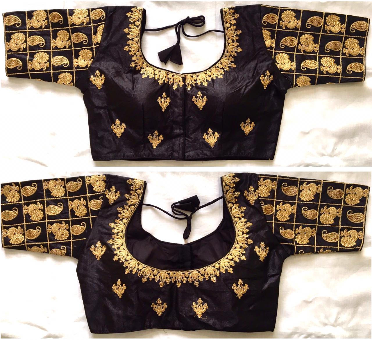 Black color phantom silk blouse design