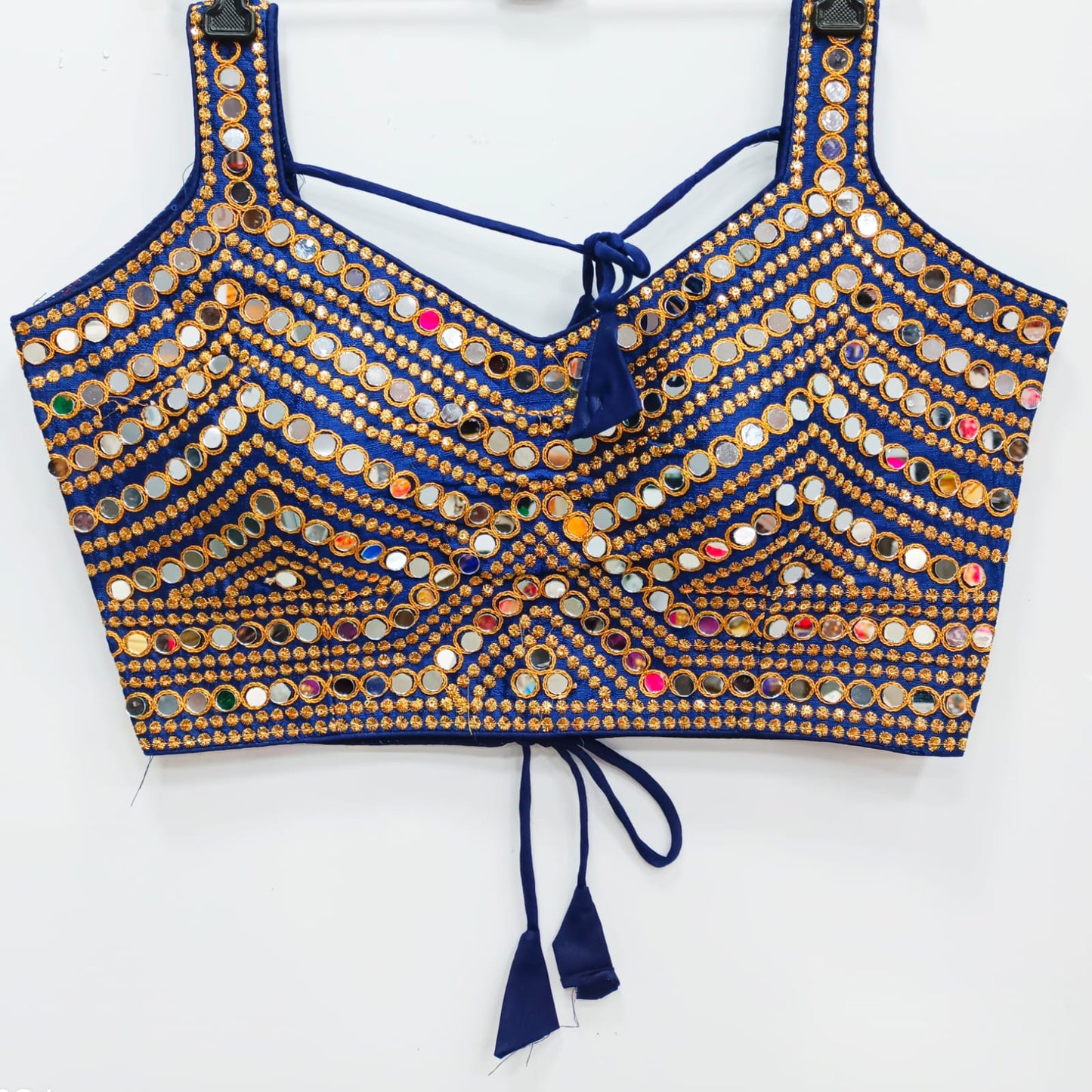 Navy Blue color silk embroidery work mirror work sarees blouse for women