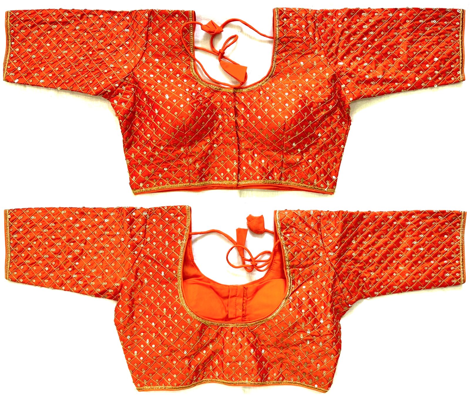 Orange color silk sequins work blouse for women