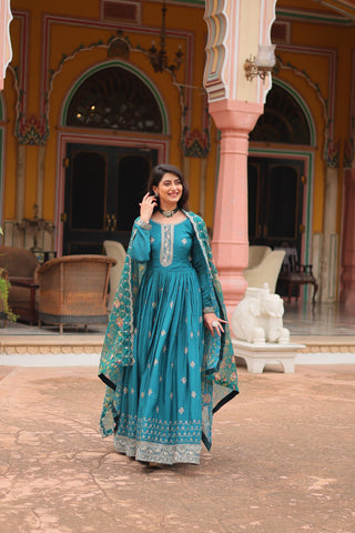 Rama chinon gown with dupatta