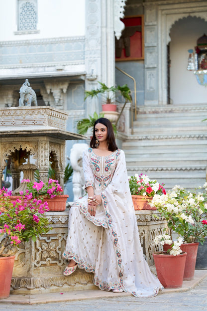White color vichitra silk sharara suit for women