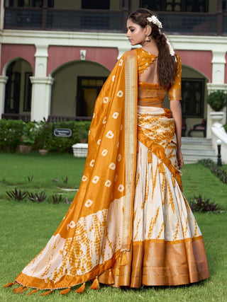 Mustard tussar silk lehenga choli for women online
