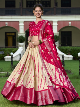 Red dola silk printed lehenga choli for women online
