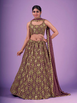 Party Wear Look Lilac Geoggette Lehenga Choli With Dupatta