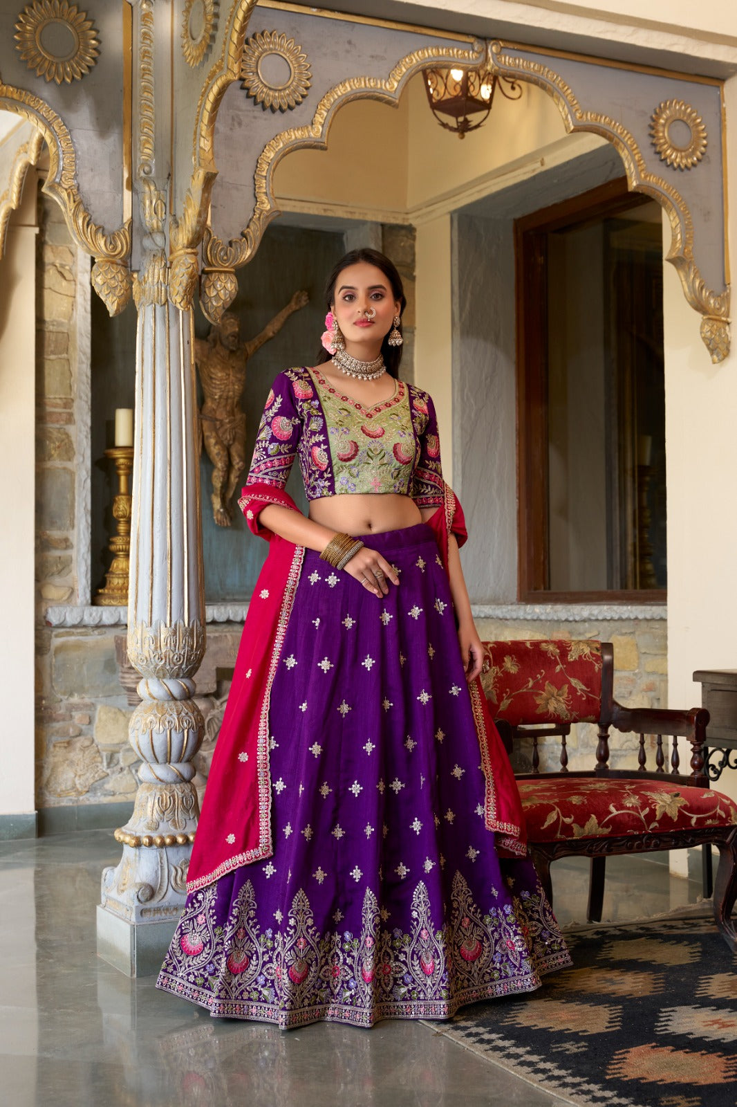 Purple color vichitra silk lehenga choli for women