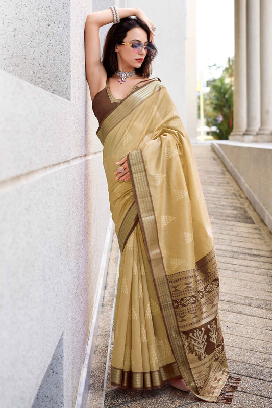 Beige color rayon silk saree for women online
