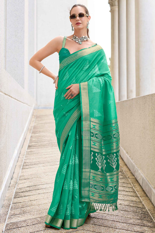 Green color rayon silk saree for women price

