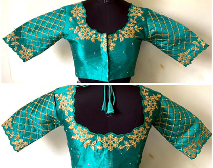 Rama color silk blouse for wedding