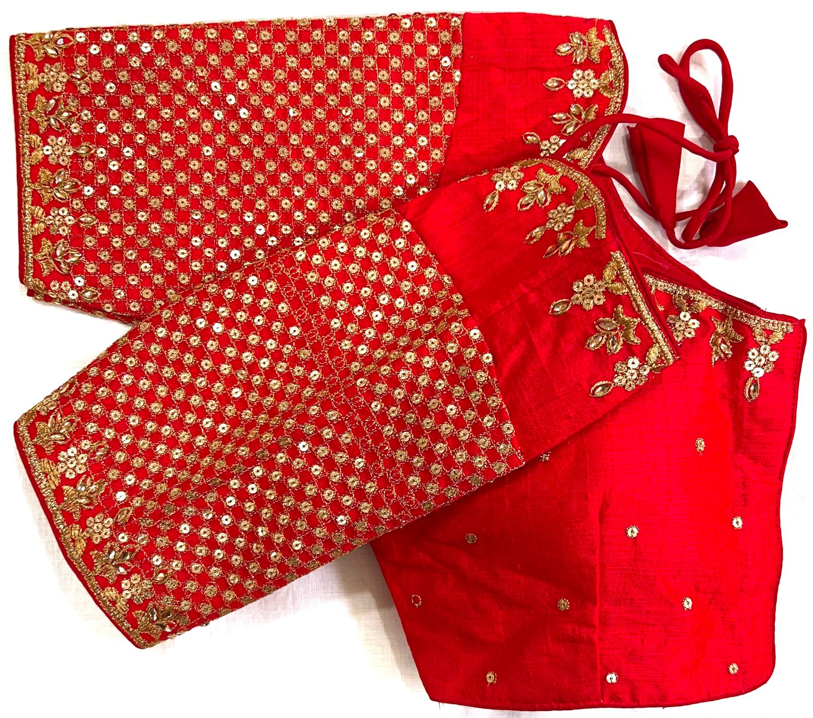 Red color phantom silk sequins work ready to wear blouse online shopping