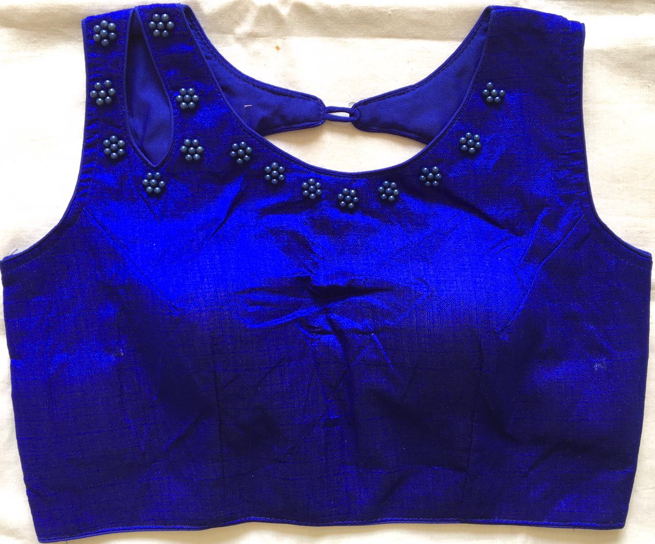 Blue color phantom silk moti work lehenga blouse 