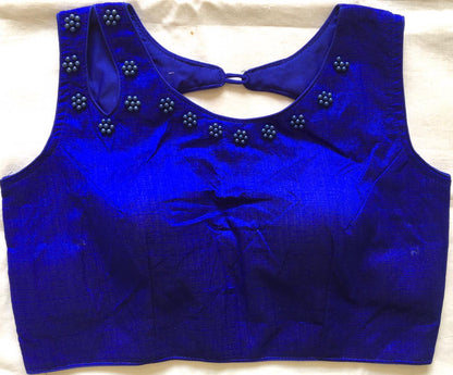 Blue color phantom silk moti work lehenga blouse 