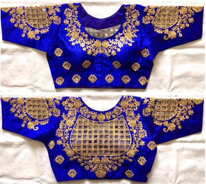 Blue color phantom silk hand work sarees blouse 