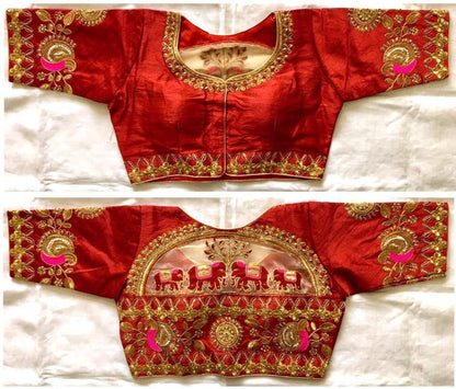 Maroon color malbari silk embroidery work sarees blouse online 
