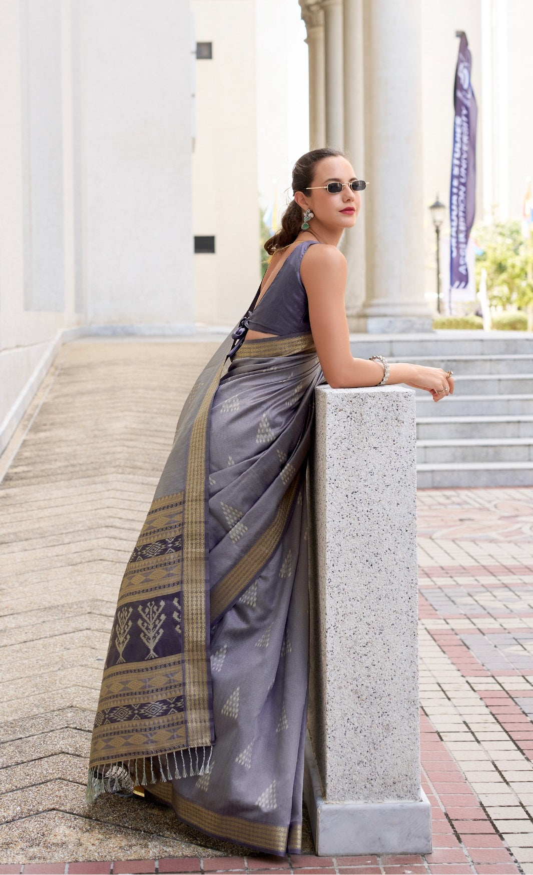 Grey color rayon silk saree for women price
