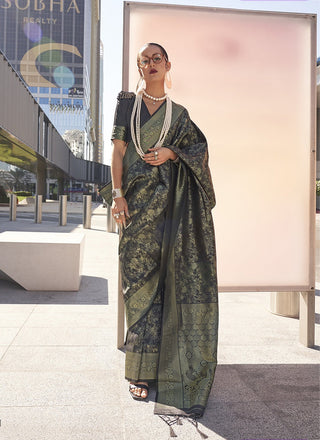 Dark green handloom weaving saree for women
