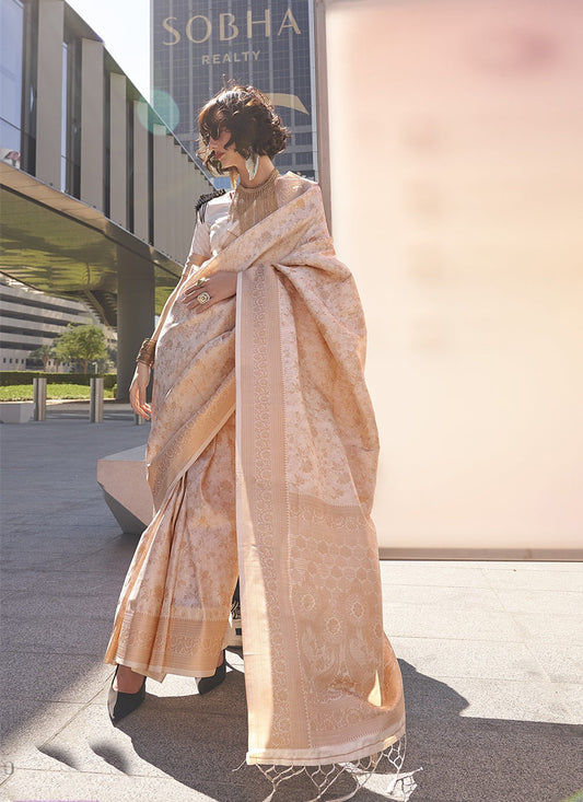 Beige color Saree With Golden Border
