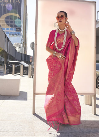 Pure pink handloom saree for women
