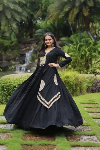 Women black rayon navratri gown
