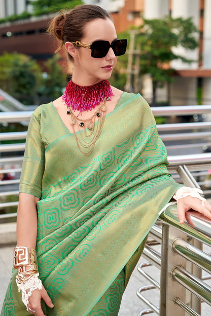 Green color kanchipuram silk saree for women online shopping

