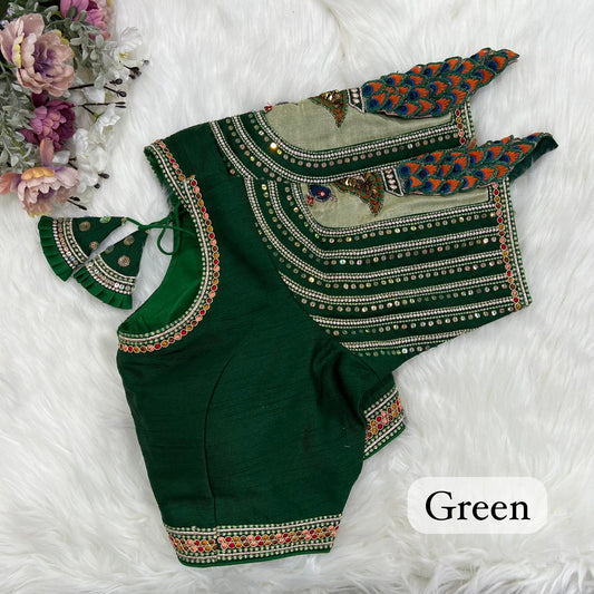 Green color silk blouse for lehenga USA