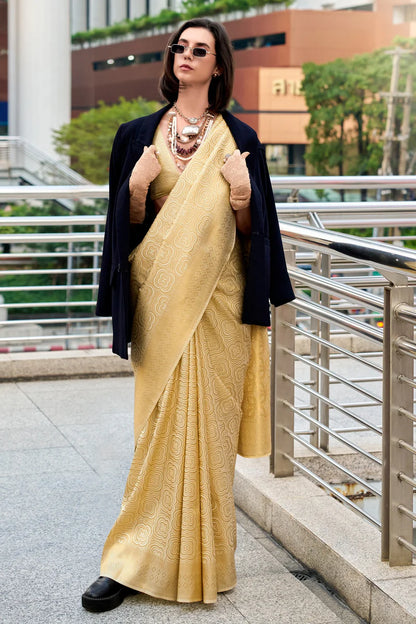 Beige color kanchivaram silk saree for women