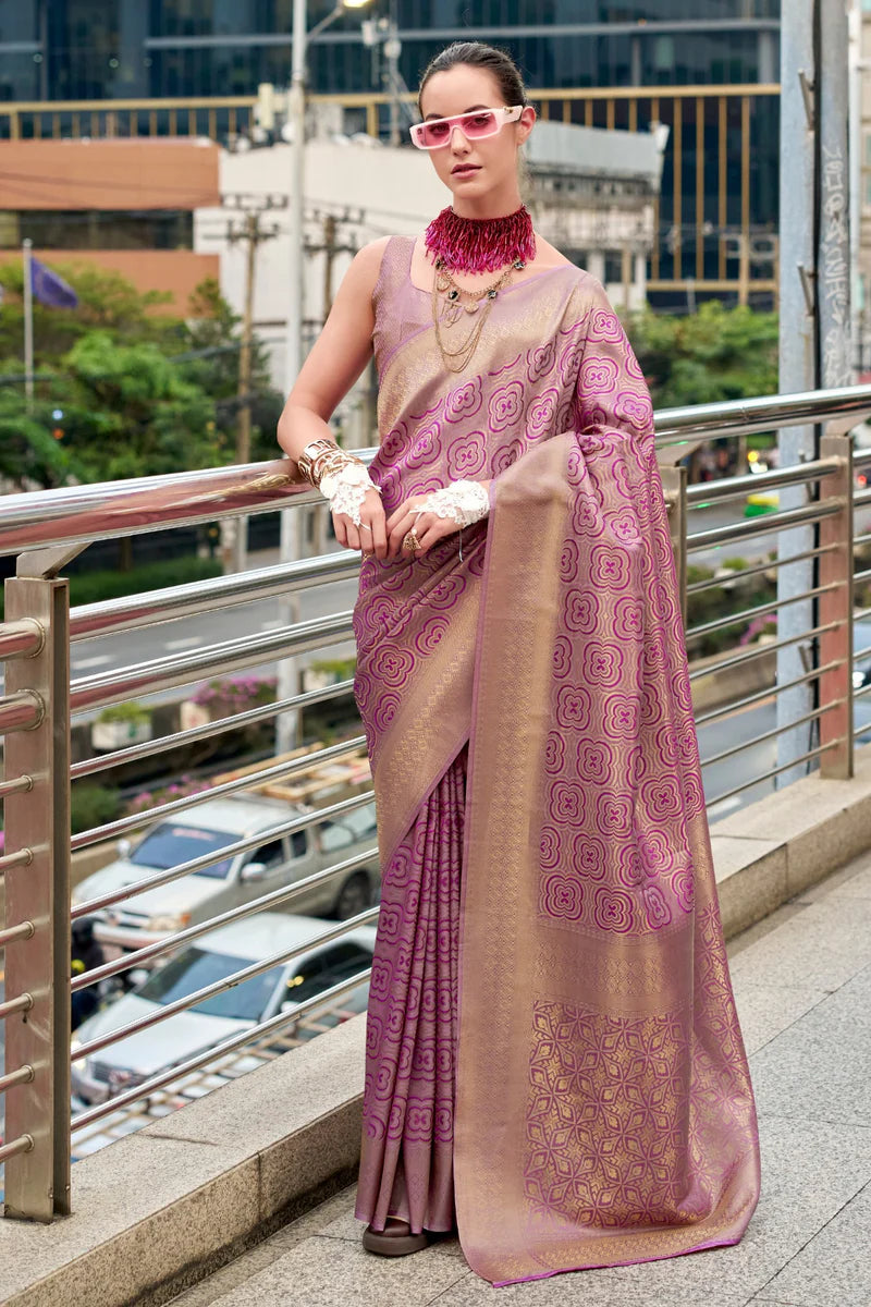 Purple colour kanchipuram silk saree for women with price
