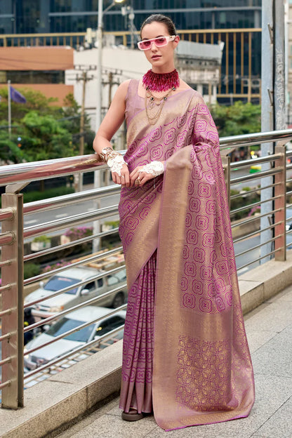Purple colour kanchipuram silk saree for women with price
