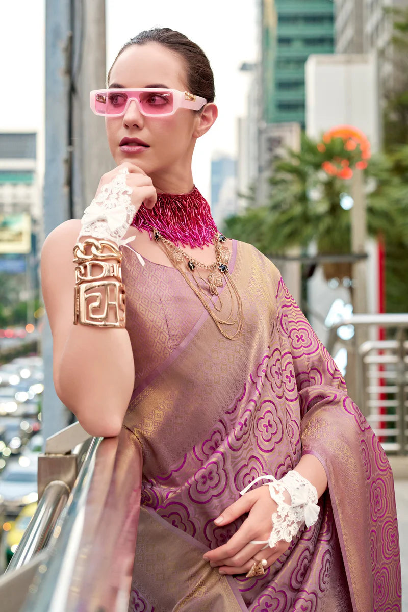 Purple colour kanchipuram silk saree with blouse online shopping
