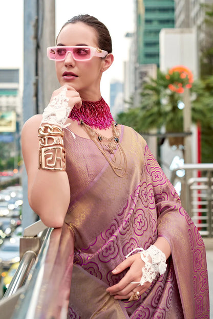 Purple colour kanchipuram silk saree with blouse online shopping
