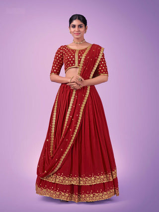 Red georgette lehenga choli with dupatta