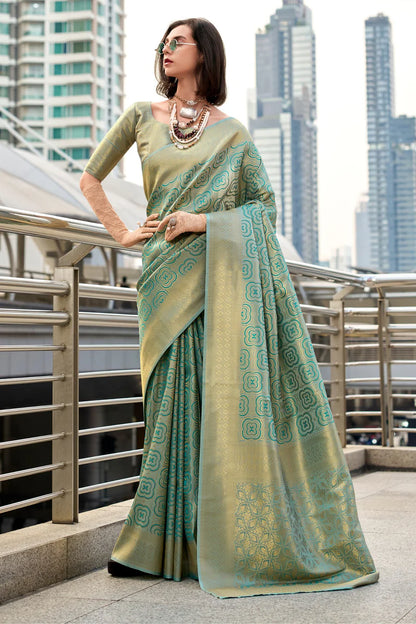 Rama color kanchivaram silk saree for women