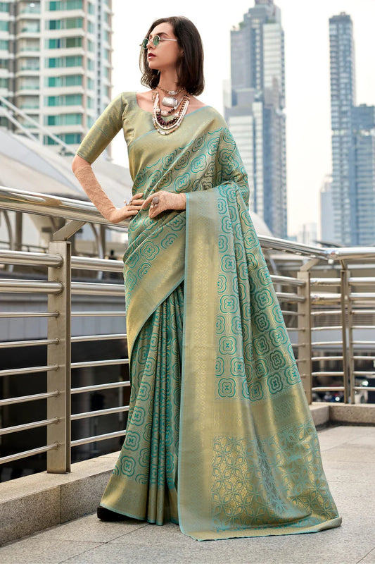 Rama color kanchivaram silk saree for women