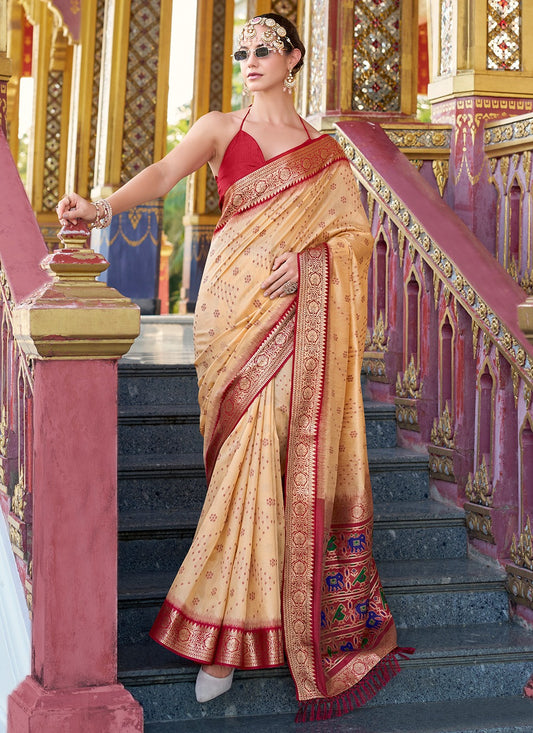 Beige color soft silk saree for women with price

