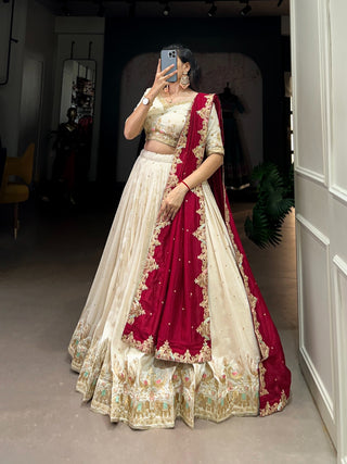 Off White color vichitra silk lehenga choli online