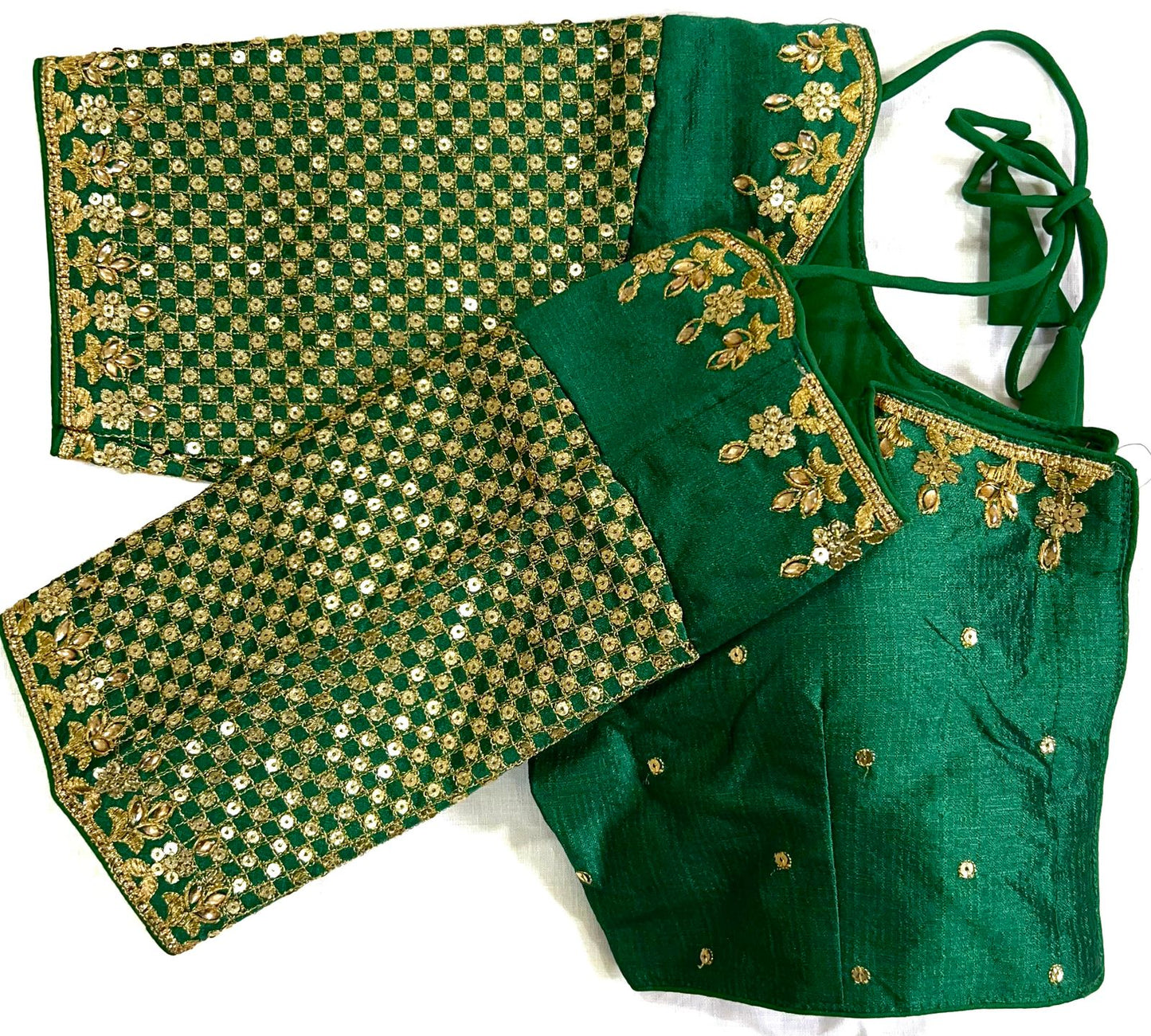 Green color phantom silk sequins work stitched blouse images
