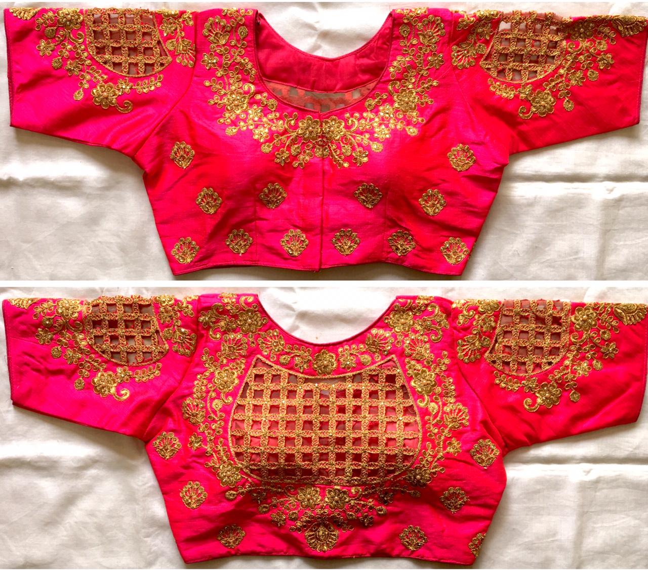 Pink color phantom silk hand work sarees blouse for party