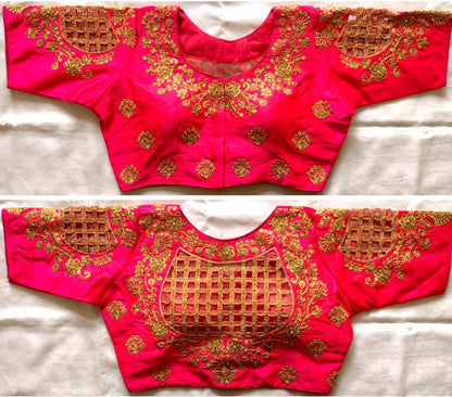 Pink color phantom silk hand work sarees blouse for party