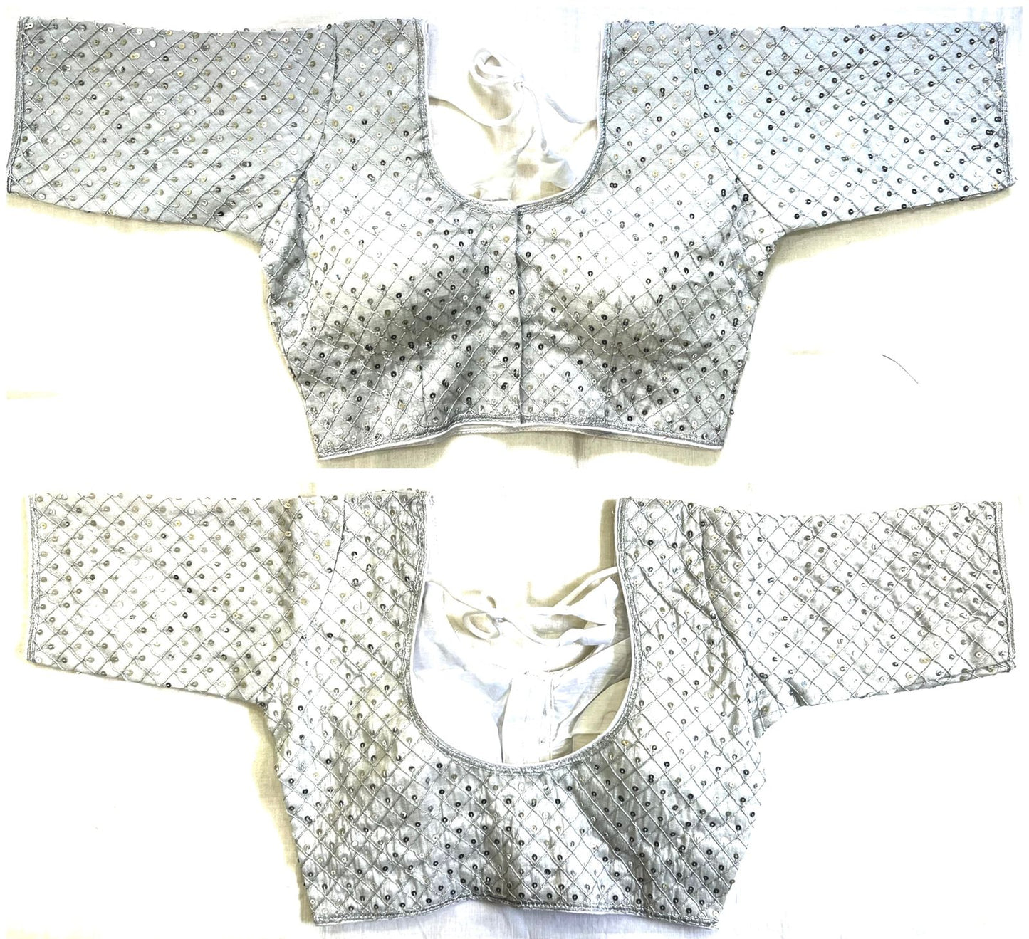 Silver color silk sequins work readymade blouse design