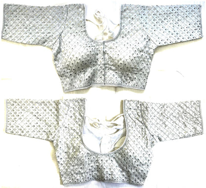 Silver color silk sequins work readymade blouse design