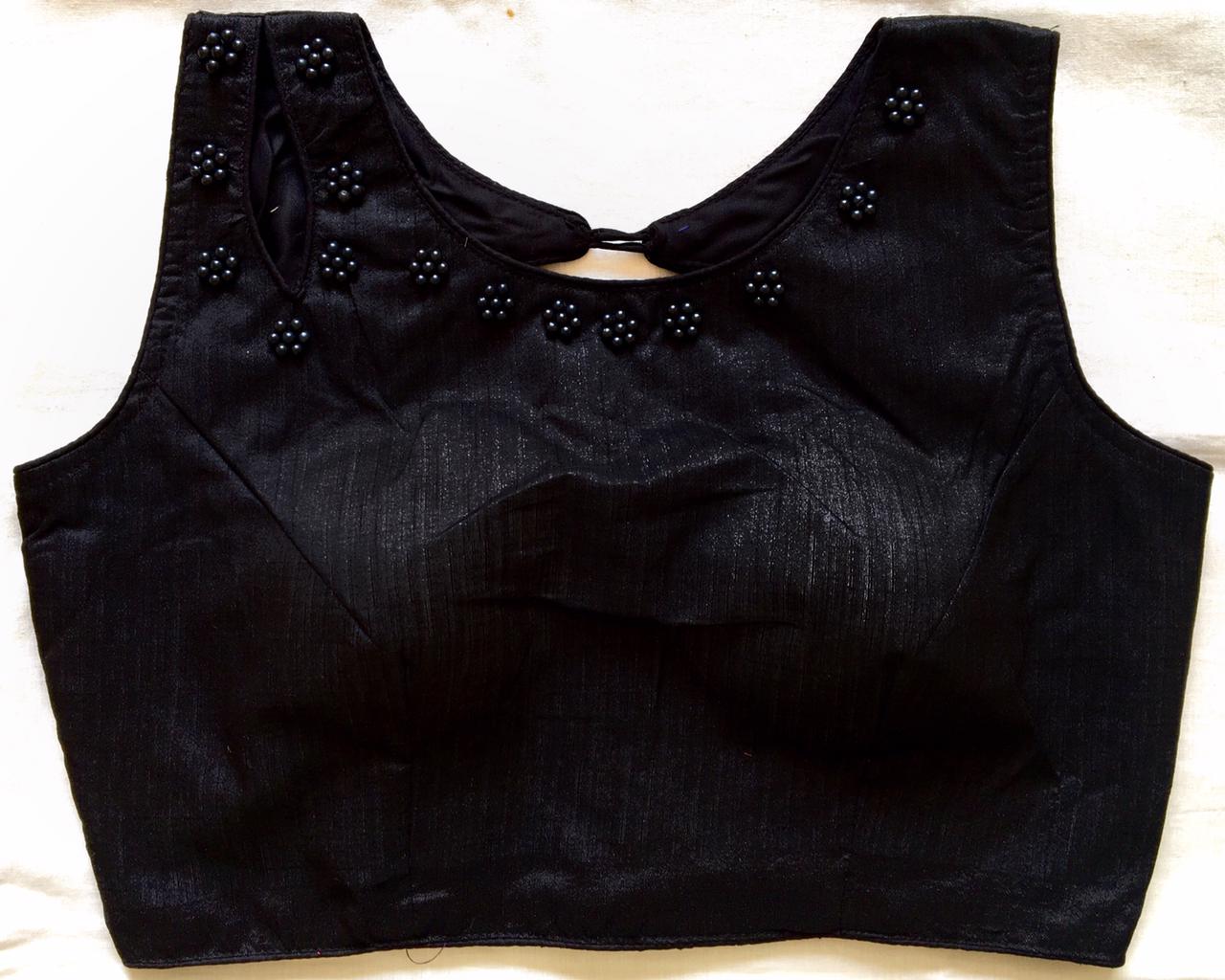 Black color phantom silk moti hand work blouse for women