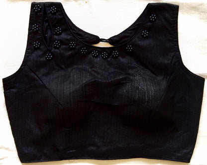 Black color phantom silk moti hand work blouse for women