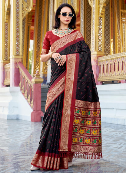 Black color tussar handloom silk saree for women price
