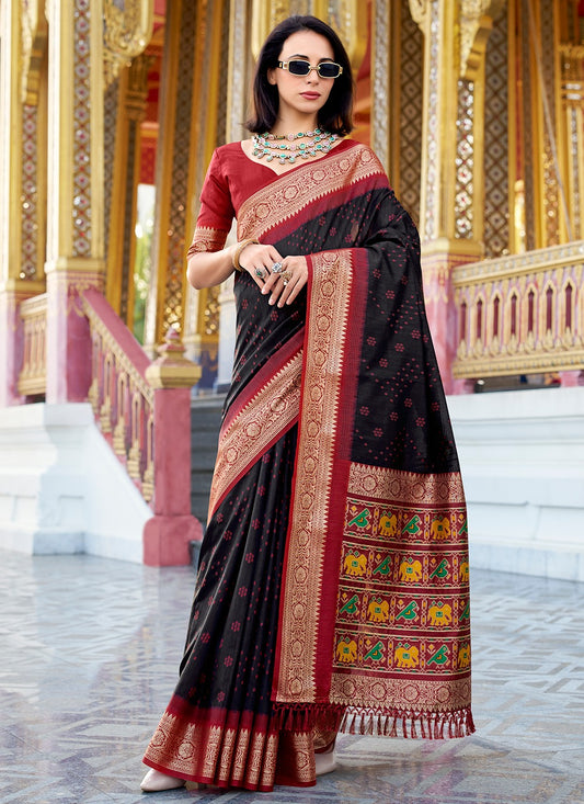Black color tussar handloom silk saree for women price
