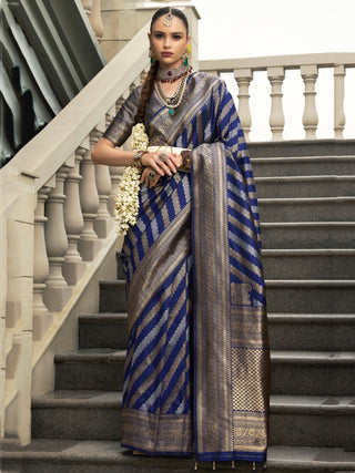 Blue banarasi viscose silk saree for women online
