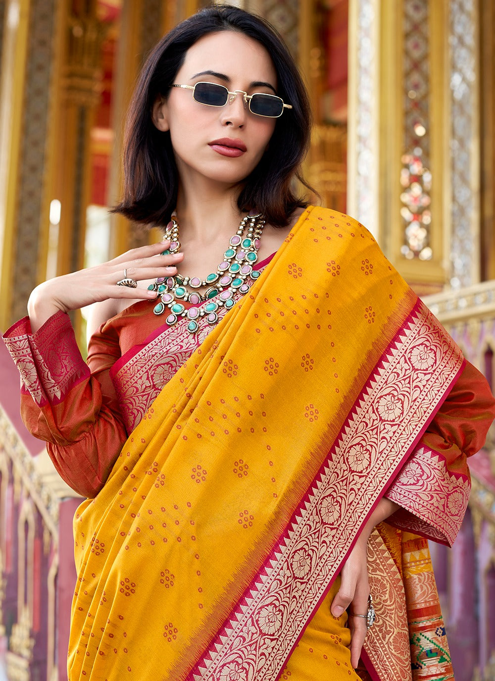 Yellow tussar handloom silk saree for women online shopping
