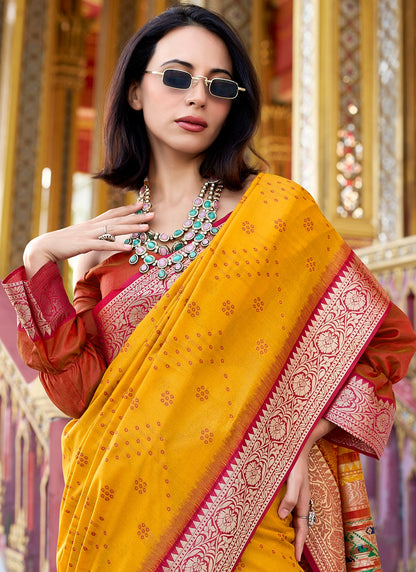 Yellow tussar handloom silk saree for women online shopping
