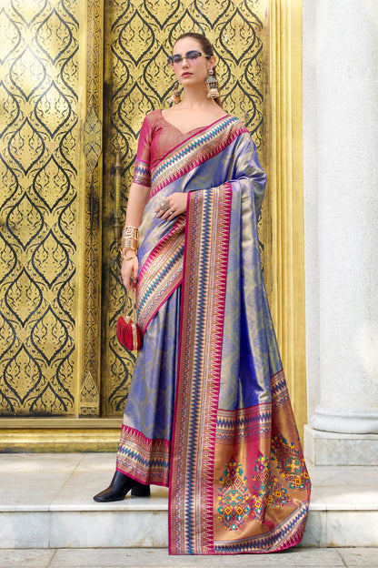 Blue color tissue silk saree for women