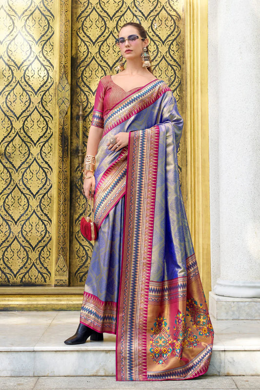 Blue color tissue silk saree for women