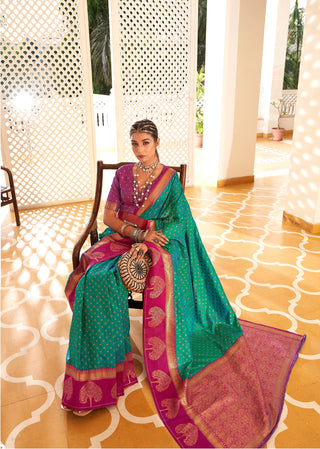 Fancy rama color saree for women