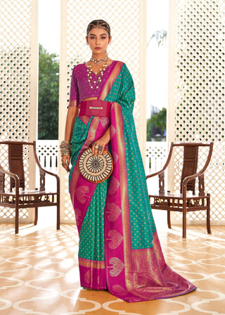 Rama color banarasi saree with blouse